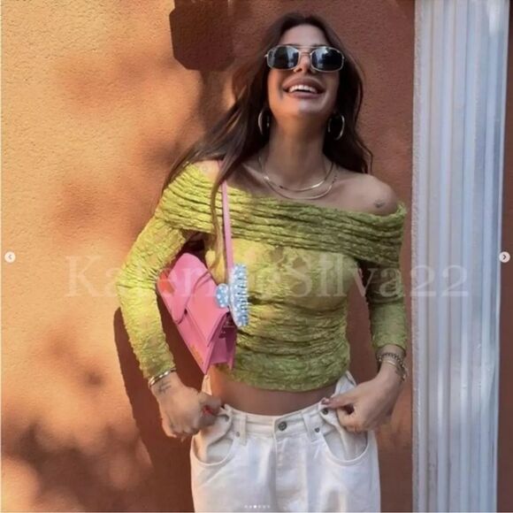 ZARA OFF THE SHOULDER LACE TOP - Picture 1 of 9